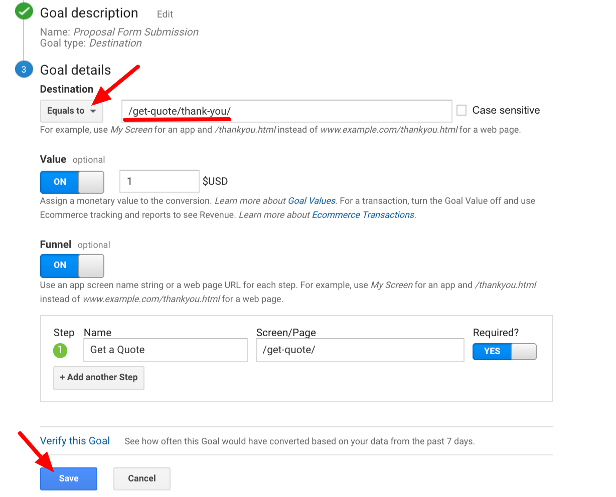 Which Requirements Are Necessary When Creating a Goal in Google Analytics?